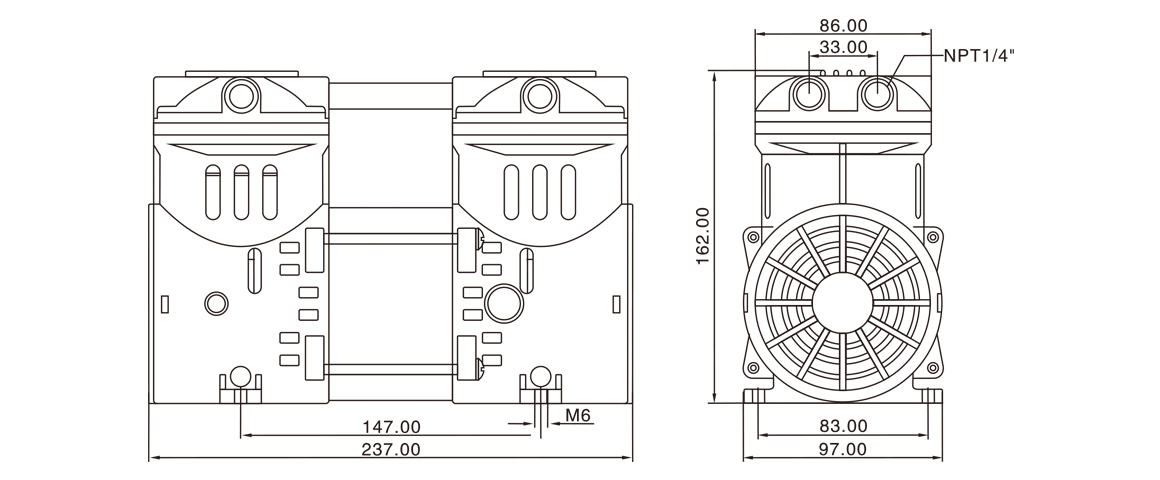 HP-550H活塞(sai)真空(kong)泵 尺寸(cun)圖(tu)