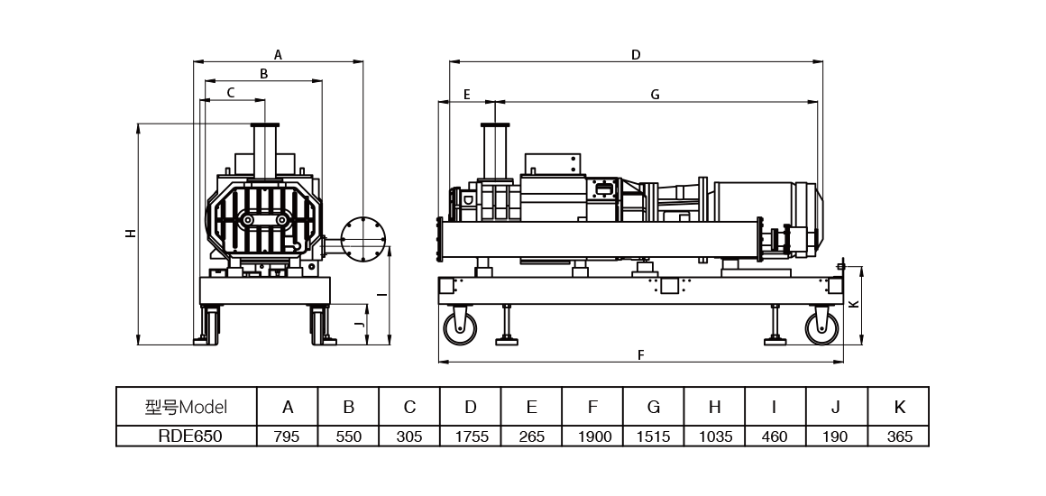 RDE650榦(gan)式螺桿(gan)真(zhen)空(kong)泵 尺(chi)寸(cun)圖