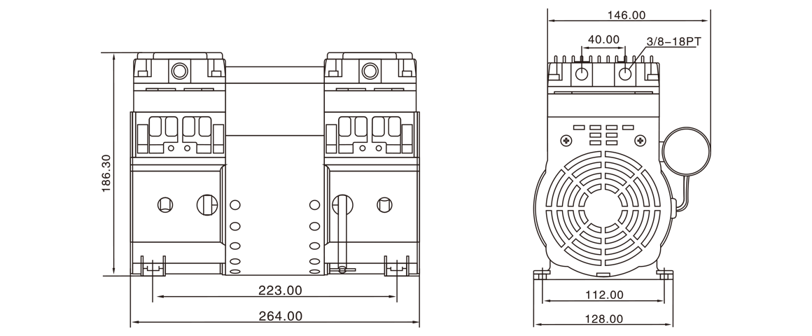 HP-200C活(huo)塞真空(kong)泵 尺寸圖