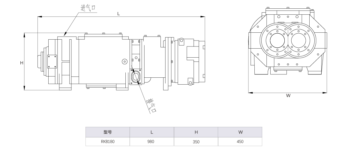 RKB0180榦式螺(luo)桿(gan)真空(kong)泵(beng) 水冷(leng)尺(chi)寸(cun)圖