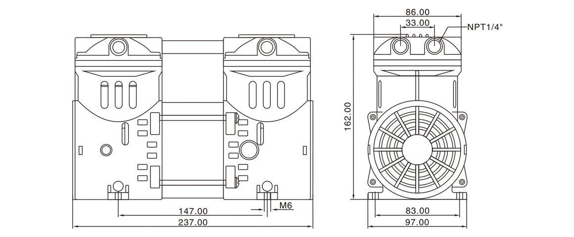HP-550C活塞(sai)真(zhen)空(kong)泵 尺寸(cun)圖