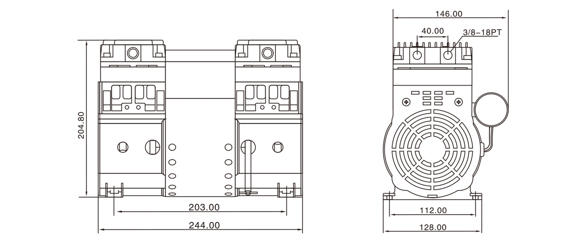 HP-2000H活(huo)塞(sai)真空(kong)泵(beng) 尺寸圖