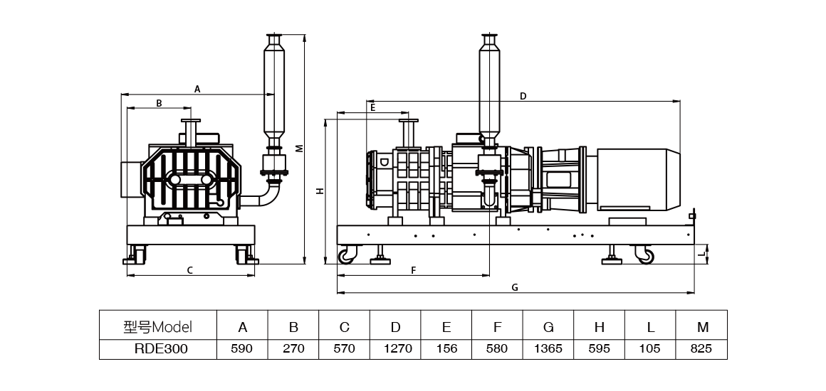 RDE300榦(gan)式螺桿(gan)真(zhen)空泵(beng) 尺寸(cun)圖(tu)