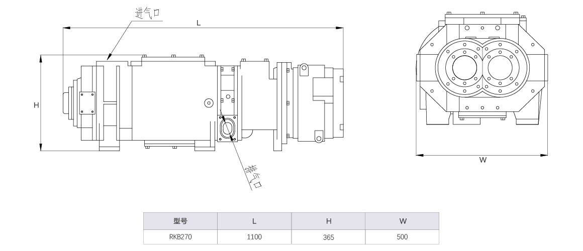 RKB0270榦(gan)式(shi)螺(luo)桿(gan)真空泵 水(shui)冷尺寸(cun)圖